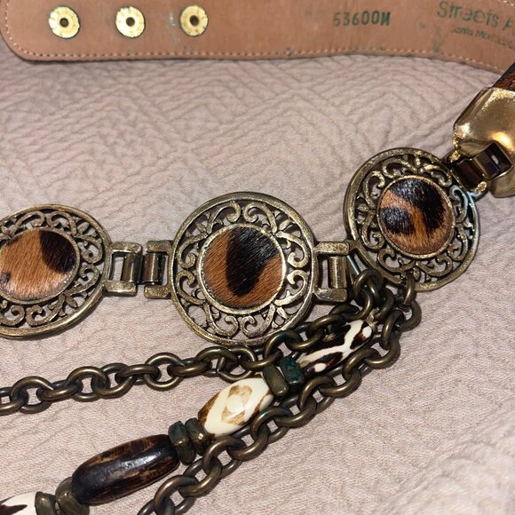 Streets Ahead Vintage Womens Belt Size Large Brown Pony Hair Brass Layered - Picture 12 of 16